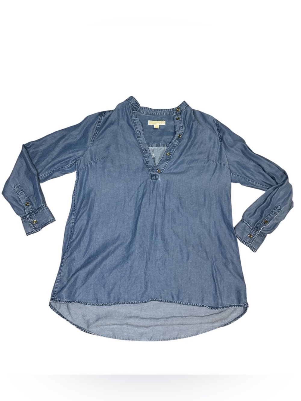 Michael Kors Chambray Denim Long Sleeve Tunic Blouse Blue Size L - Picture 2 of 4